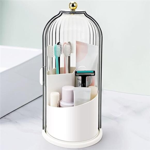 Toothbrush holder with lid rotating 3 slot bathroom organizer sink caddy - Picture 7 of 7